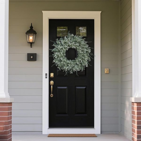 CTPAR-S-076_3 26" Large Artificial Eucalyptus Wreath for Front Door Decor (White-Green) | Eucalyptus Lavender Wreath with Baby's Breath Flowers, for Front Porch Home Farmhouse Outdoor Spring Summer All Season Decor