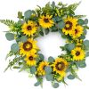 idyllic 18”Artificial Sunflower Spring Wreath Rustic Farmhouse Decorative Floral Wreath for Front Door Window Wedding Outdoor, Yellow