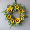 idyllic 18”Artificial Sunflower Spring Wreath Rustic Farmhouse Decorative Floral Wreath for Front Door Window Wedding Outdoor, Yellow