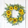 idyllic 18”Artificial Sunflower Spring Wreath Rustic Farmhouse Decorative Floral Wreath for Front Door Window Wedding Outdoor, Yellow