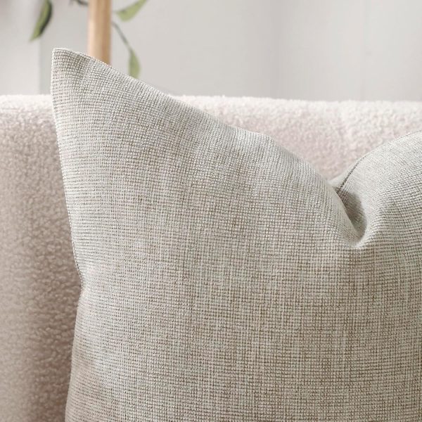 Jepeak Pack of 2 Decorative Chenille Throw Pillow Covers, 24x24, Tan | Square Soft Cozy Concise Pillow Covers Modern Farmhouse Couch Cushion Cases for Sofa Bed Living Room Home Decor