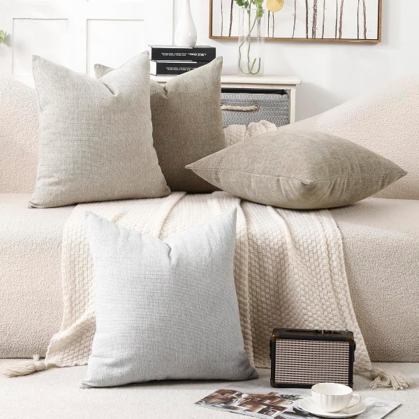 Jepeak Pack of 2 Decorative Chenille Throw Pillow Covers, 24x24, Tan | Square Soft Cozy Concise Pillow Covers Modern Farmhouse Couch Cushion Cases for Sofa Bed Living Room Home Decor