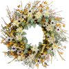 CTPAR-S-211_1 22 Inches Spring Wreath for Front Door with Yellow and White Daisies Flowers, Ear of Wheat, Green Leaves, Fall Harvest Wreath for Festival Thanksgiving Farmhouse Wall Home Decor