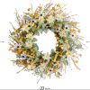 CTPAR-S-211_3 22 Inches Spring Wreath for Front Door with Yellow and White Daisies Flowers, Ear of Wheat, Green Leaves, Fall Harvest Wreath for Festival Thanksgiving Farmhouse Wall Home Decor