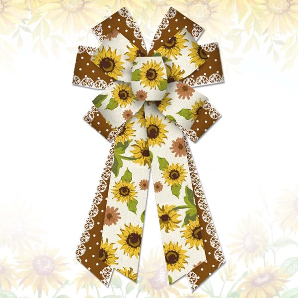Estivaux Large Spring Flowers Bows for Wreath, Floral Lace Wreath Bow Brown Yellow Burlap Bows Sunflower Craft Farmhouse Tree Bows for Front Door Wreath Decorations