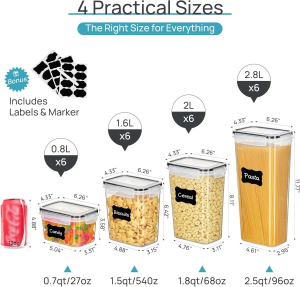 CTPAR-S-246_2 Airtight Food Storage Containers with Lids, Vtopmart 24 pcs Plastic Kitchen and Pantry Organization Canisters for Cereal, Dry Food, Flour and Sugar, BPA Free, Includes 24 Labels,Black | For Cereal Pasta Snack Flour Sugar, BPA Free, Airtight Seal, Multiple Sizes, Dishwasher Safe (Not Lids), Includes 24 Labels