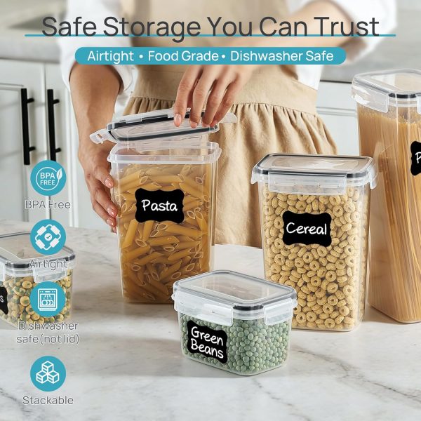 CTPAR-S-246_4 Airtight Food Storage Containers with Lids, Vtopmart 24 pcs Plastic Kitchen and Pantry Organization Canisters for Cereal, Dry Food, Flour and Sugar, BPA Free, Includes 24 Labels,Black | For Cereal Pasta Snack Flour Sugar, BPA Free, Airtight Seal, Multiple Sizes, Dishwasher Safe (Not Lids), Includes 24 Labels