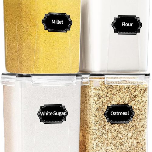 HKJ Chef 4 Pack Large Airtight Food Storage Containers with Lids (5.2L / 176oz), BPA Free Plastic Kitchen and Pantry Organization Contianers for Cereal Flour and Sugar Storage, Labels & Marker