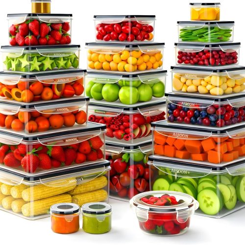 CTPAR-S-370_1 AISOON 40 Pcs 85oz Large Food Storage Containers with Lids (20 containers & 20 lids), Stackable Airtight Leakproof BPA-Free Reusable Meal Prep Containers, Freezer Microwave Dishwasher Safe