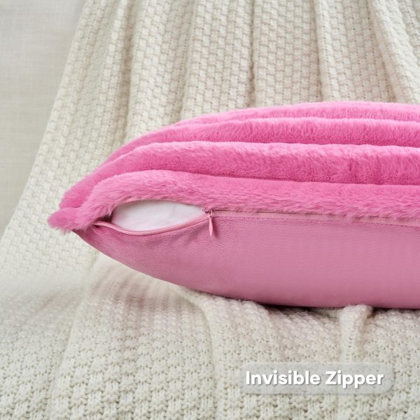 CTPAR-S-558_3 FUTEI Pack of 2 Faux Fur Throw Pillow Covers 18x18 Inch, Hot Pink