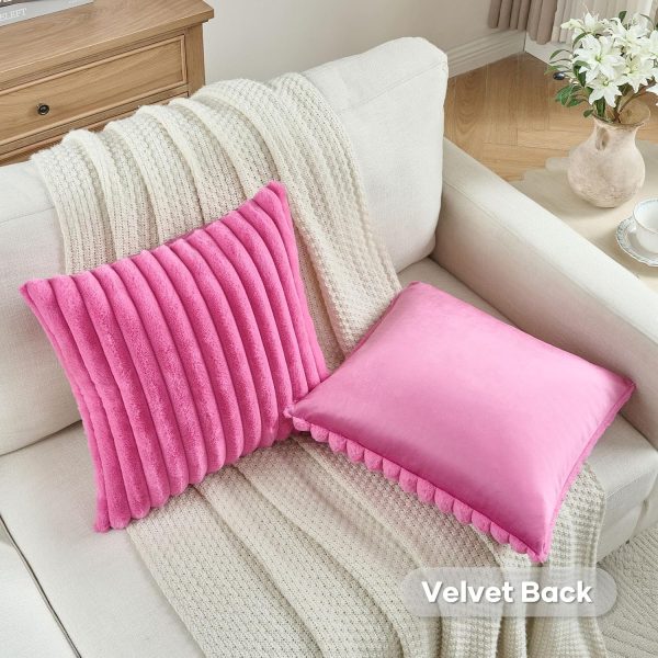CTPAR-S-558_4 FUTEI Pack of 2 Faux Fur Throw Pillow Covers 18x18 Inch, Hot Pink