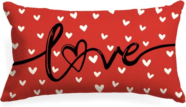 Valentines Day Pillow Covers,12x20inch Farmhouse Valentines Day Decor Red White Sweet Love Throw Pillow Case Hearts Love Valentine Pillows Decorative for Home Couch Sofa Wedding Anniversary Decoration