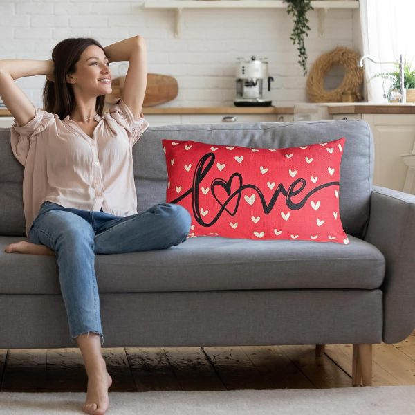 Valentines Day Pillow Covers,12x20inch Farmhouse Valentines Day Decor Red White Sweet Love Throw Pillow Case Hearts Love Valentine Pillows Decorative for Home Couch Sofa Wedding Anniversary Decoration