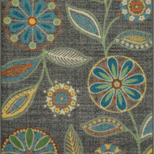 Maples Rugs Reggie Floral Kitchen Rug - Made in USA - Washable, Non Slip Indoor Carpet for Entryway, Foyer, Kitchen, and Bathroom, 2'6 x 3'10, Dark Grey
