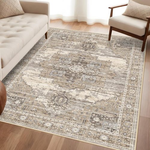 Washable 4x6 Area Rugs - Living Room Area Rug Stain Resistant Carpet Vintage Lightweight Ultra-Thin Rugs for Bedroom Kitchen entryway with Non Slip Backing Home Decor Small Mat 4X6 Beige