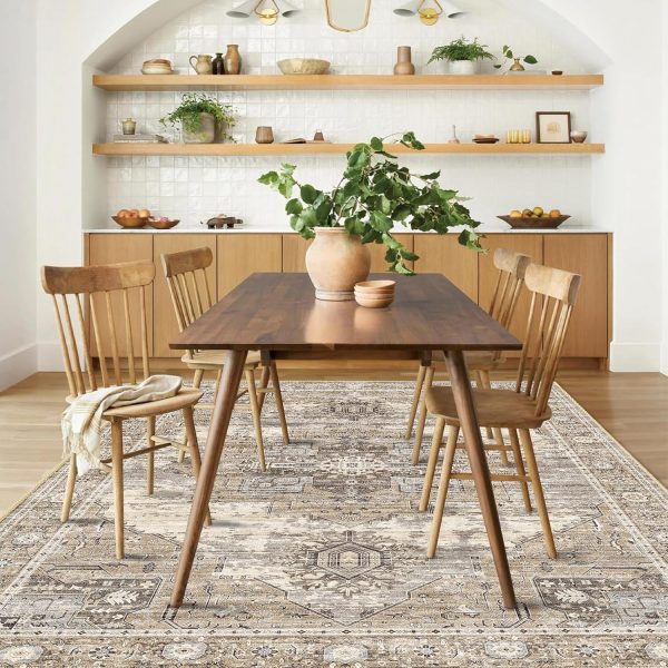 Washable 4x6 Area Rugs - Living Room Area Rug Stain Resistant Carpet Vintage Lightweight Ultra-Thin Rugs for Bedroom Kitchen entryway with Non Slip Backing Home Decor Small Mat 4X6 Beige