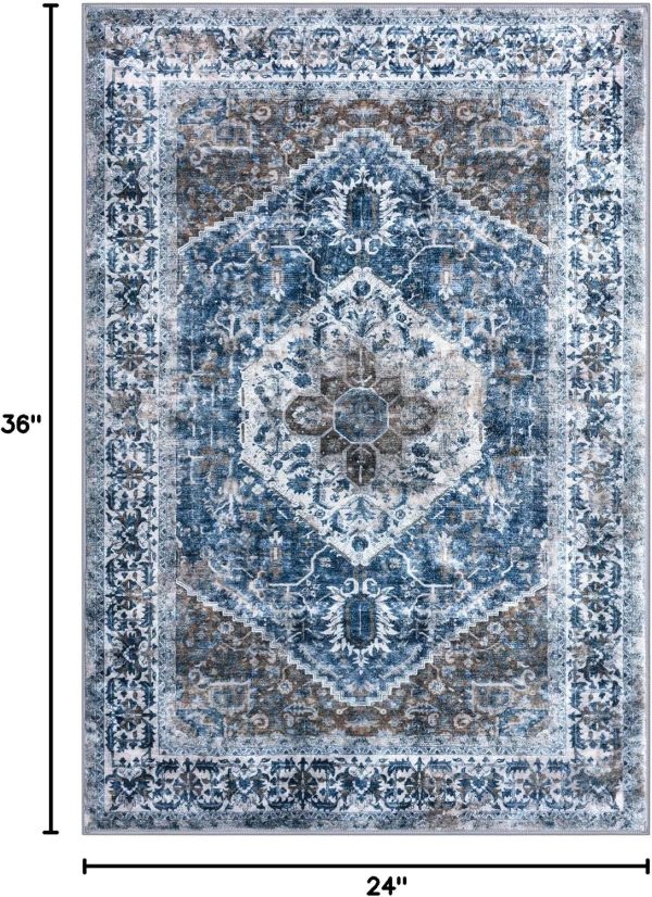 KOZYFLY Small Area Rug 2x3 Ft Rugs for Entryway Washable Boho Entry Rug Non Slip Door Mat Indoor Entrance Blue Printed Faux Wool Vintage Printed Kitchen Rug Throw Rugs for Entrance Kitchen Bathroom