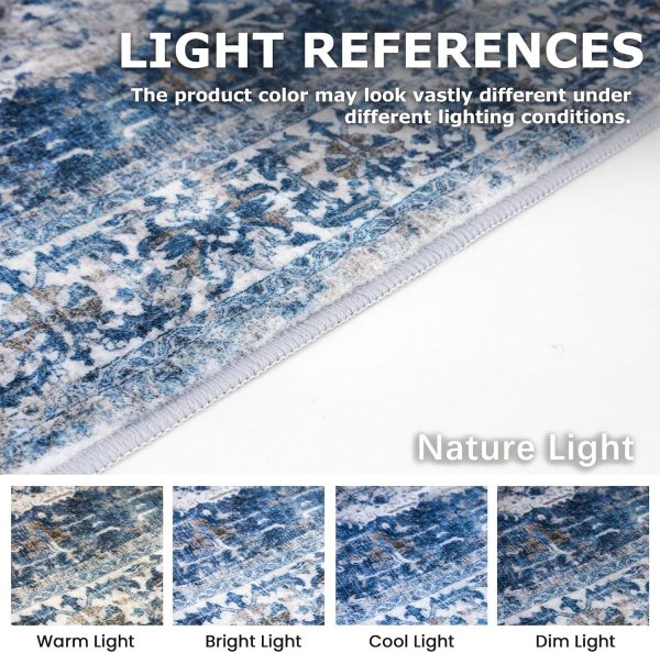 KOZYFLY Small Area Rug 2x3 Ft Rugs for Entryway Washable Boho Entry Rug Non Slip Door Mat Indoor Entrance Blue Printed Faux Wool Vintage Printed Kitchen Rug Throw Rugs for Entrance Kitchen Bathroom