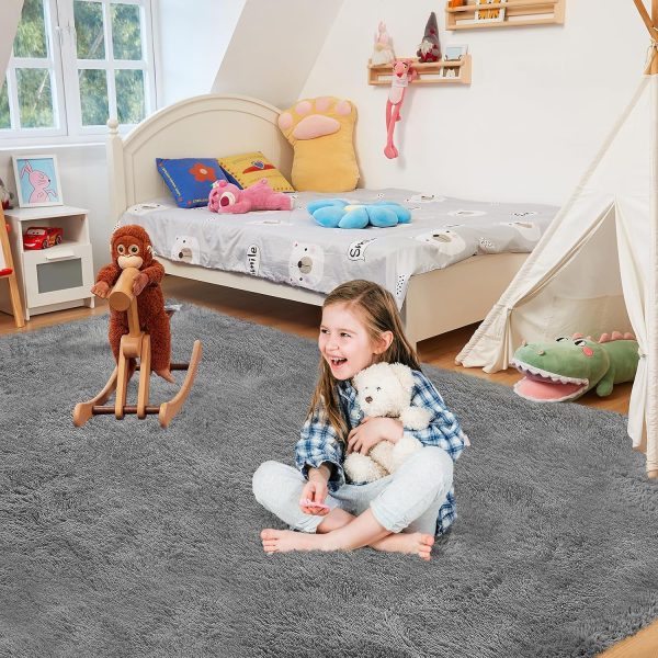 CTPAR-S-829_3 5X8 Ultra Soft Rug for Living Room, 5X8 Fluffy Shag Area Rug for Bedroom, Modern Shaggy Carpets Fuzzy Rug for Teens Dorm Nursery Home Decor Aesthetic, Upgrade Anti-Skid Durable, Grey