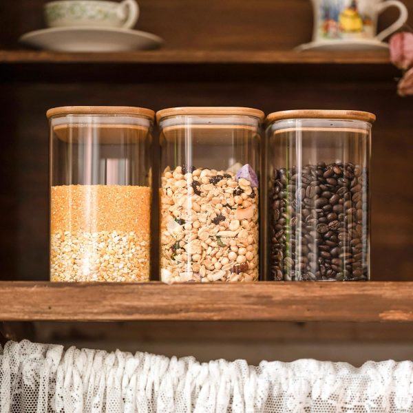 Liuruiyu 6 Pack Glass Food Storage Jars 37 oz,Glass Storage Containers Clear Glass Food Canister with Bamboo Lid Airtight For Serving Tea, Coffee, Flour, Sugar, Candy, Cookie, Spice and More (Square)