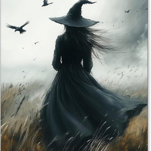 CTPK43CT_1 Gothic Halloween Canvas Poster Dark Victorian Witch Wall Art Nature Raven Cottagecore Oil Painting for Living Bedroom Home Wall Decor 12x16 inch Unframed