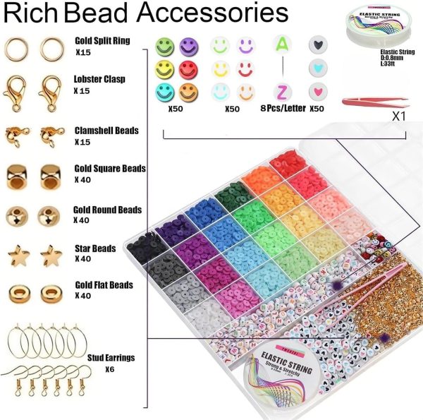 YMSDZHL 6000+PCS 24 Color Polymer Clay Beads Friendship Bracelet Making Kit | DIY Flat Preppy Beads for Jewelry Making,Heishi Beads with Charms Gifts for Teen Girls Crafts for Ages 4-12