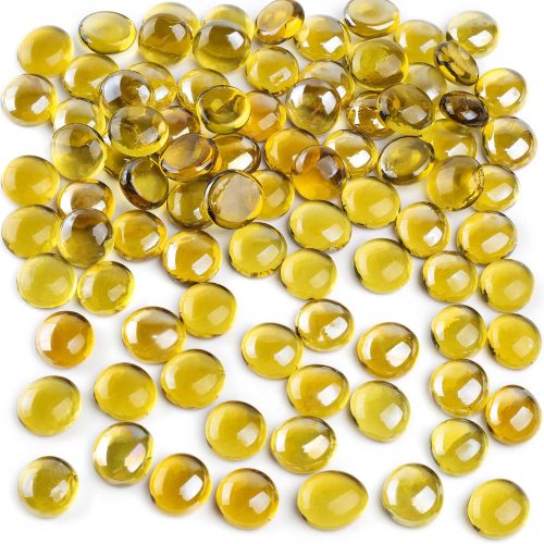 FUTUREPLUSX 1 LB Yellow Glass Beads, Flat Marbles for Vase Fillers | Decorative Glass Pebbles, Rocks Fish Tank Aquarium Decor, Table Scatter and DIY Crafts