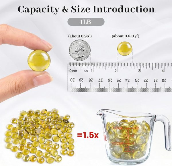 FUTUREPLUSX 1 LB Yellow Glass Beads, Flat Marbles for Vase Fillers | Decorative Glass Pebbles, Rocks Fish Tank Aquarium Decor, Table Scatter and DIY Crafts