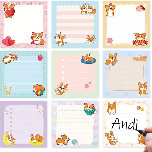 Corgi Sticky Notes 9 Pack 3x3 Inch Cute Dog Notepads | Welsh Memo Pads, 450 Sheets Total Rich Designs, High Quality, Short Leg Theme, Canine Fan Supplies