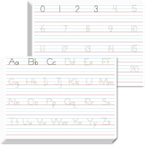 CTR197CT_1 8 Packs Alphabet & Number Whiteboards, Double Sided Dry Erase Board Letters Numbers Tracing Writable and Erasable Handwriting Board for Kids, Students, Classroom and Home (Each Measures 12” x 9”)