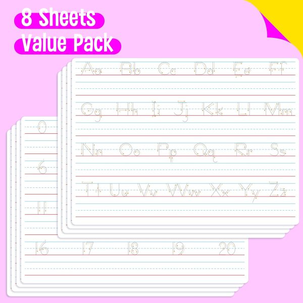 CTR197CT_2 8 Packs Alphabet & Number Whiteboards, Double Sided Dry Erase Board Letters Numbers Tracing Writable and Erasable Handwriting Board for Kids, Students, Classroom and Home (Each Measures 12” x 9”)