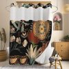 No Hook Shower Curtains for Bathroom with Snap in Liner, Waterproof Boho Shower Curtain with See Through Window and Weighted Bottom, Bohemian Flowers Vintage Shower Curtain for Home, 71x74 Inches