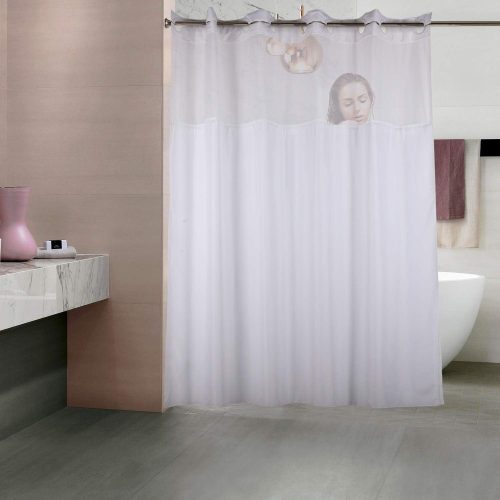Shower Curtain, No Hook White Shower Curtains for Bathroom Hotel, Waterproof Machine Washable Fabric Shower Curtain with Magnets, White 74" LX71 W