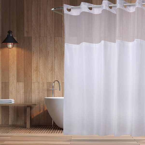 Shower Curtain, No Hook White Shower Curtains for Bathroom Hotel, Waterproof Machine Washable Fabric Shower Curtain with Magnets, White 74" LX71 W