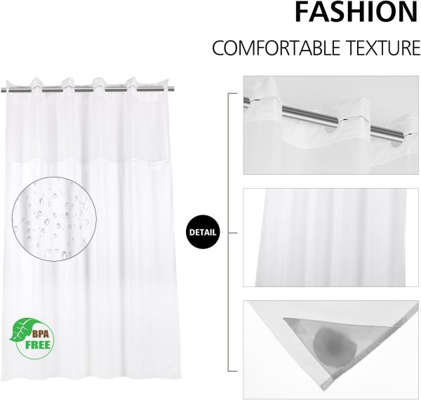 Shower Curtain, No Hook White Shower Curtains for Bathroom Hotel, Waterproof Machine Washable Fabric Shower Curtain with Magnets, White 74" LX71 W