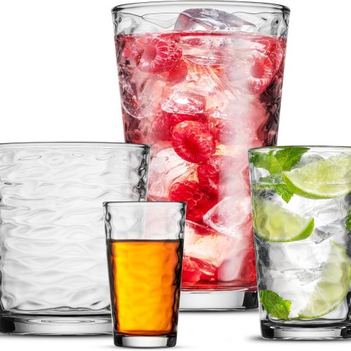 CTS132100GK_1 Biscayne 24-Piece Family Drinking Glasses Set - Drinking Glassware Set with Highball Cooler, DOF (Double Old Fashioned), Juice Glasses and Shot Glasses - 6 Each