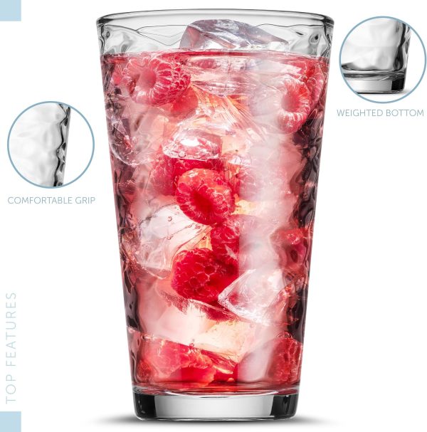 Biscayne 24-Piece Family Drinking Glasses Set - Drinking Glassware Set with Highball Cooler, DOF (Double Old Fashioned), Juice Glasses and Shot Glasses - 6 Each