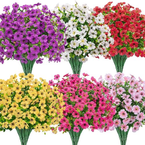Bassion 24 Bundles Artificial Flowers for Outdoors Fake Flowers, Mixed
