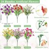 Bassion 24 Bundles Artificial Flowers for Outdoors Fake Flowers, Mixed