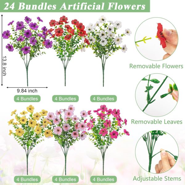 Bassion 24 Bundles Artificial Flowers for Outdoors Fake Flowers, Mixed