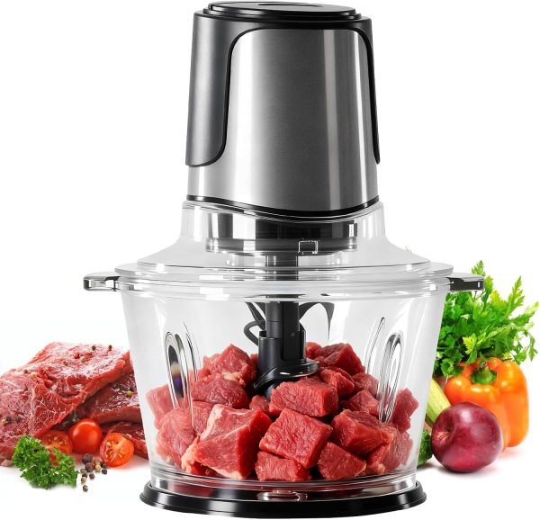 CTS136109GK_1 NEWBULIG Electric Food Processor Vegetable Chopper, 450W Meat Grinder with 2 Bowels for Home Use, Food Chopper with Double S-Blades for Vegetable, Garlic, Meat