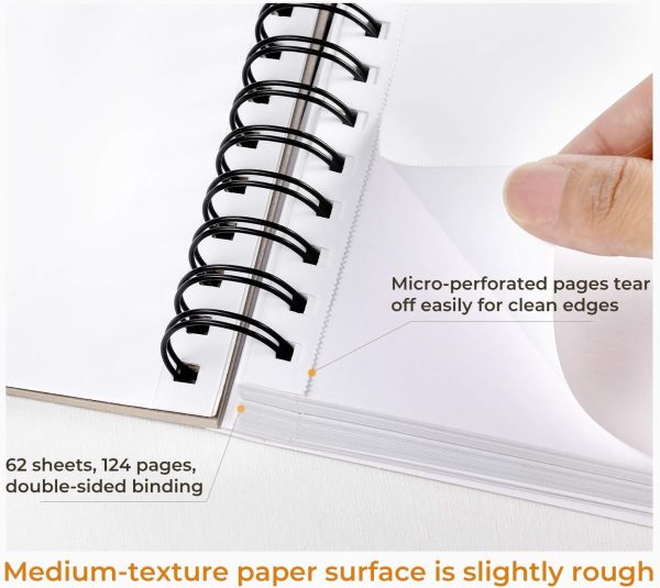 Ohuhu 7"x10" Mix Media Pad Art Sketchbook 62 Sheets for Painting Drawing | Large Sketch Book - 120 LB/200 GSM Heavyweight Paper - Spiral-Bound Mixed Media Paper for Watercolor Acrylic Christmas Gift