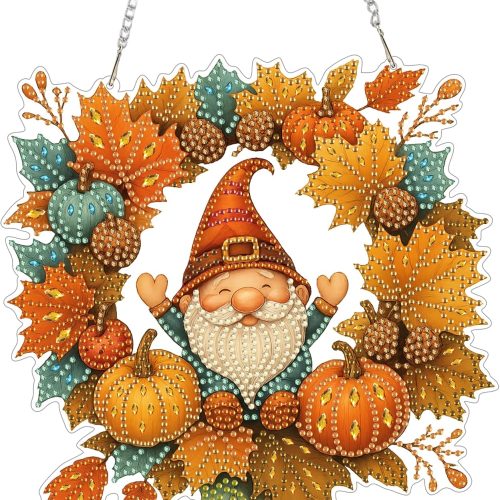 Halloween Diamond Art Painting Hanging Kit, DIY Diamond Gem Painting Ornament Pendant, Acrylic Board Gem Painting Sign Kit for Adult(Fall Wreath)