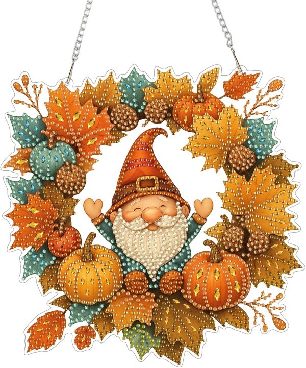 CTSC17CT_1 Halloween Diamond Art Painting Hanging Kit, DIY Diamond Gem Painting Ornament Pendant, Acrylic Board Gem Painting Sign Kit for Adult(Fall Wreath)