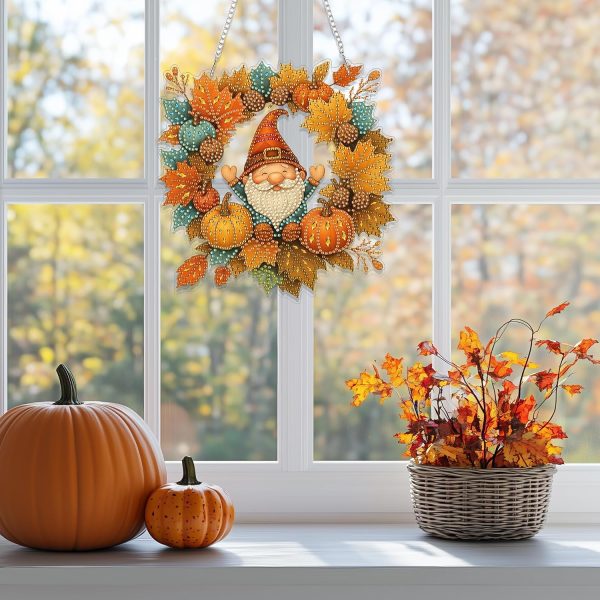CTSC17CT_2 Halloween Diamond Art Painting Hanging Kit, DIY Diamond Gem Painting Ornament Pendant, Acrylic Board Gem Painting Sign Kit for Adult(Fall Wreath)