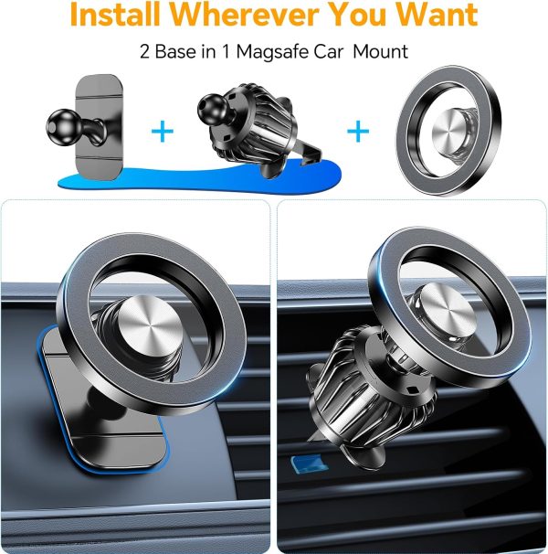 CTSEV-AP-055_2 for iPhone Magsafe car Mount【20 Strong Magnets】Magnetic Phone Holder for Car Dashboard【360° Rotation】Hands Free Car Phone Holder Mount Dash Fit iPhone 15 14 13 12 Pro Max Plus MagSafe Car Accessories