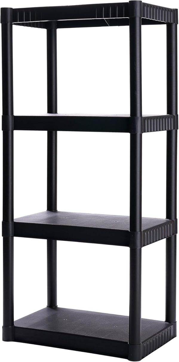 CTSEV-AP-103_1 Plano 4-Shelf Plastic Storage Shelves, 48” x 23” x 14”, 200lb Capacity, Pantry, Office, Closet and Garage Shelves, Easy to Assemble, Durable Plastic Shelving Unit