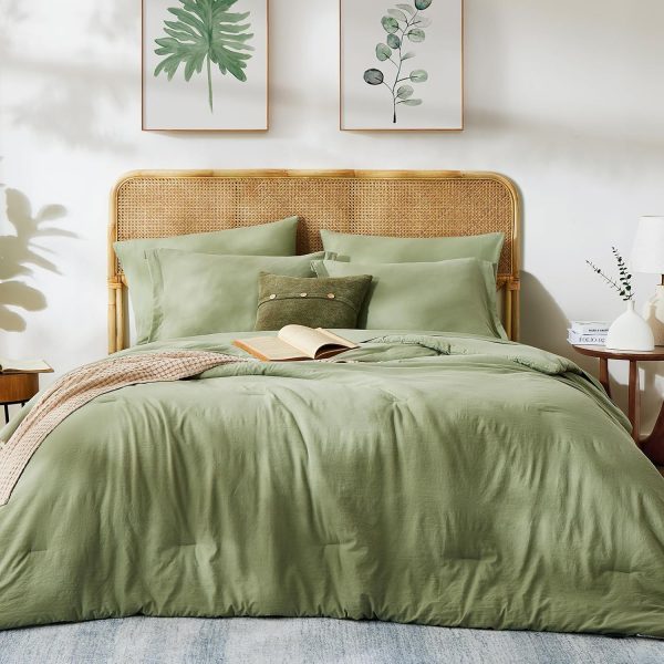 Queen Comforter Set-7 Pieces Soft Prewashed Bed in a Bag Queen Bedding Sets | All Season Comforter with Sheets, Pillow Shams & Pillowcases, Sage Green