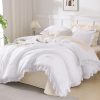 Comforter Full Size Set White, 3 Pieces Ruffle Farmhouse Bed Set | Soft Lightweight Fluffy All Season Shabby Chic Comforter Bed Set Girls Women Teens Daughter Room Decor Gift