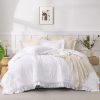 Comforter Full Size Set White, 3 Pieces Ruffle Farmhouse Bed Set | Soft Lightweight Fluffy All Season Shabby Chic Comforter Bed Set Girls Women Teens Daughter Room Decor Gift